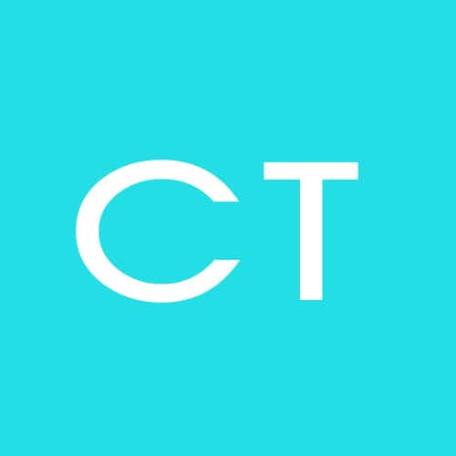 A blue background with white letters that say " ct ".